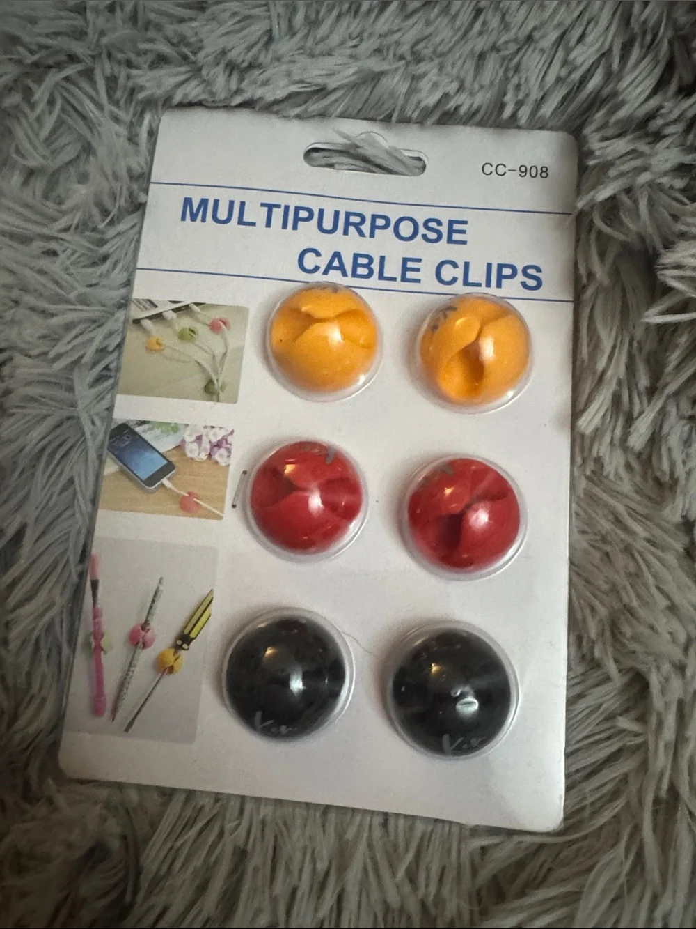 Multipurpose Cable Clips - Yellow, Red, Black - Pack of 6